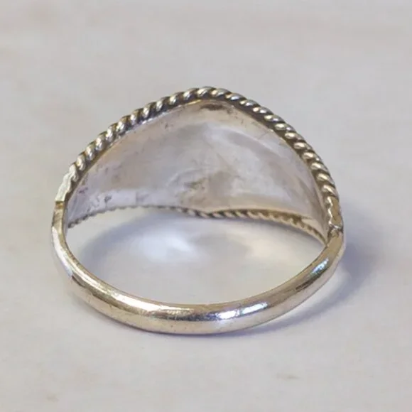 Sterling Silver Turquoise & Coral Trio Ring, Sz 5.5 — Southwest twist-wire - Picture 5 of 13